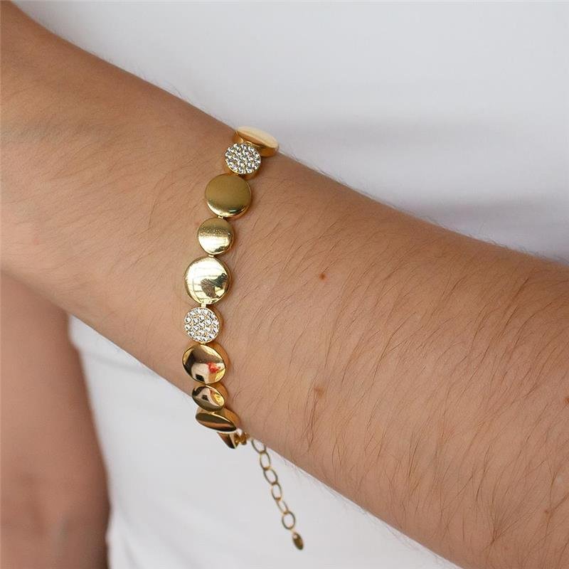 PULSEIRA FOLHEADA REDONDA ZIRCÔNIA CRAVEJADA - 18CM