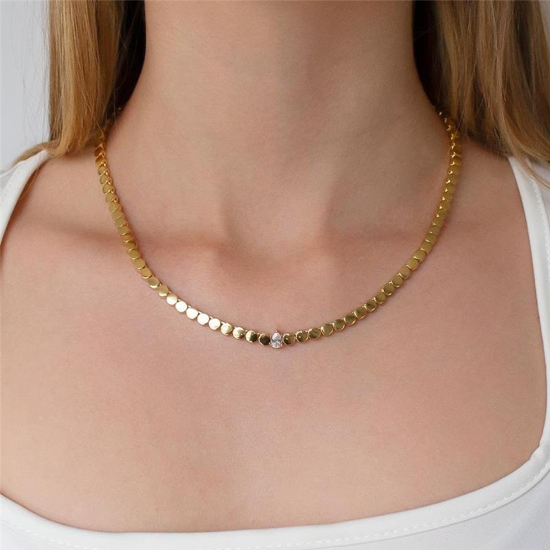 GARGANTILHA FOLHEADA REDONDA PONTO DE LUZ - 38CM