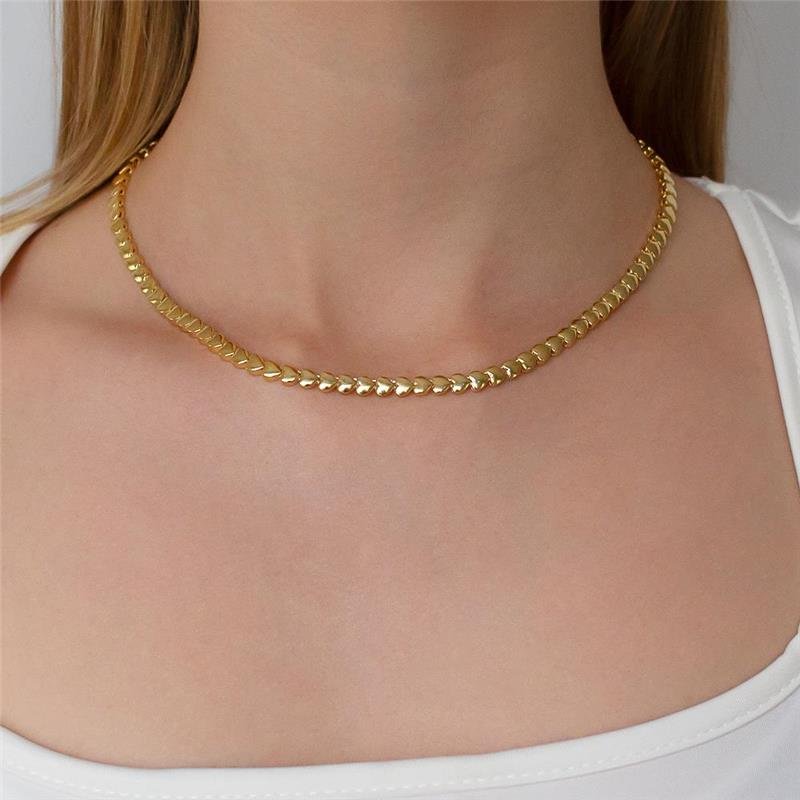 GARGANTILHA FOLHEADA CORAÇÃO LISO - 38CM