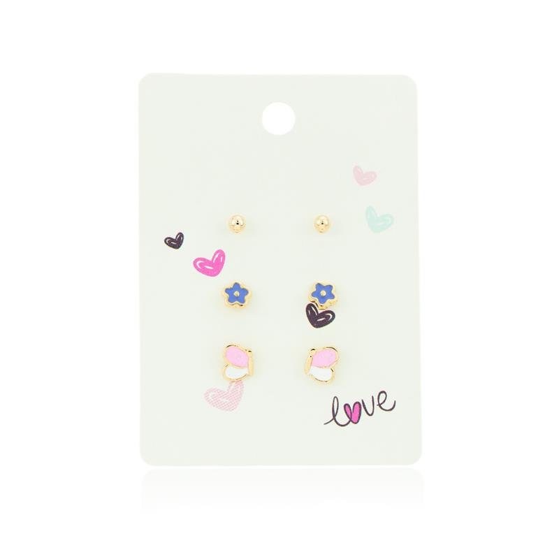 BRINCO TRIO FOLHEADO FLOR E BORBOLETA - INFANTIL
