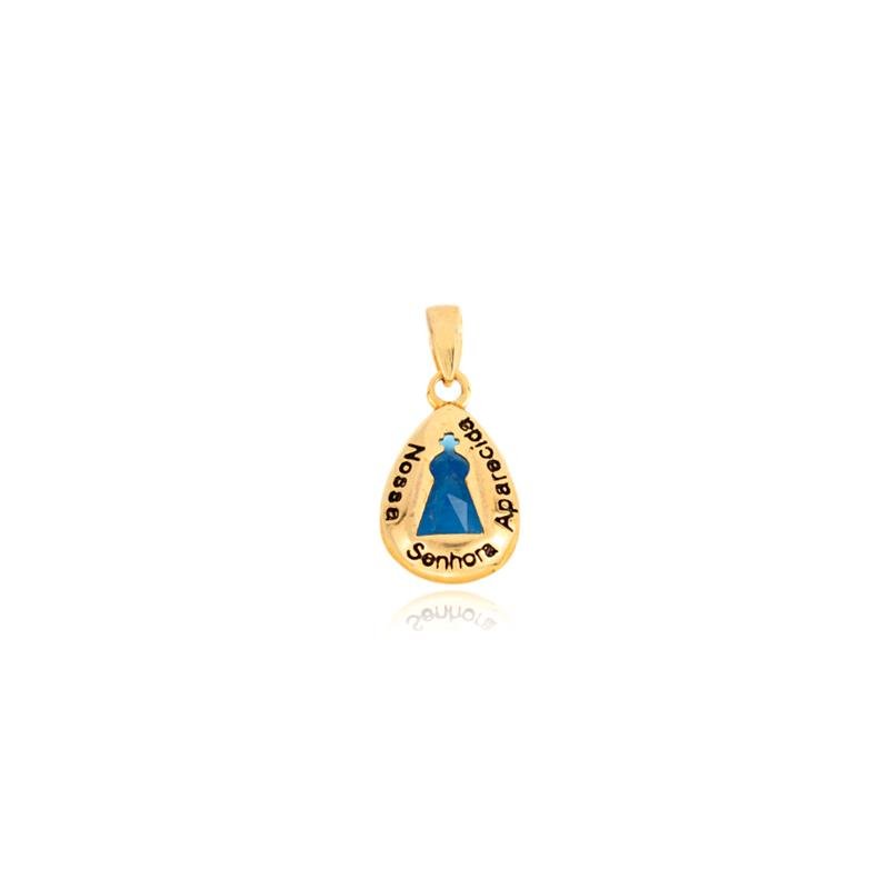 PINGENTE FOLHEADO NOSSA SENHORA APARECIDA CRISTAL AZUL