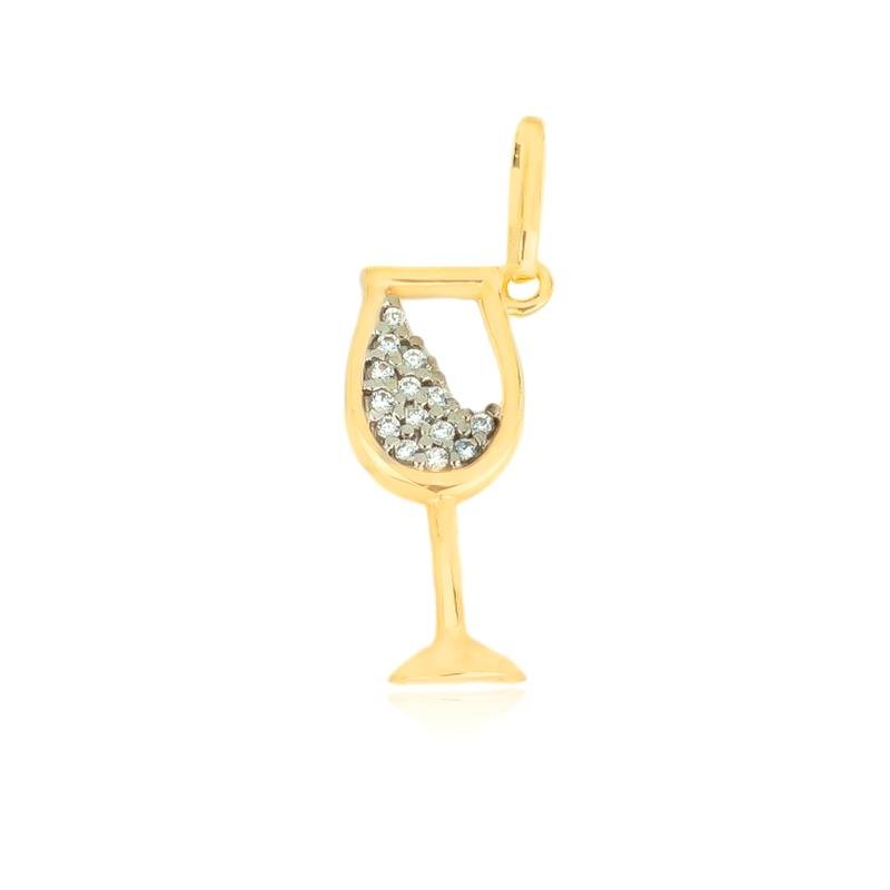 PINGENTE FOLHEADO TAÇA CRAVEJADO - WINE LOVERS
