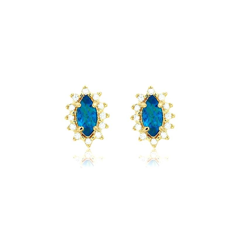 BRINCO FOLHEADO COM ZIRCÔNIA AZUL CRAVEJADO