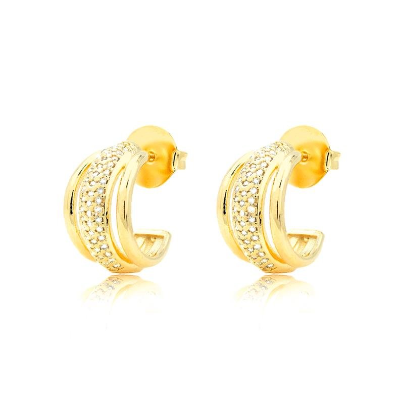 ARGOLA FOLHEADA LINHA CRAVEJADA COM ZIRCÔNIAS