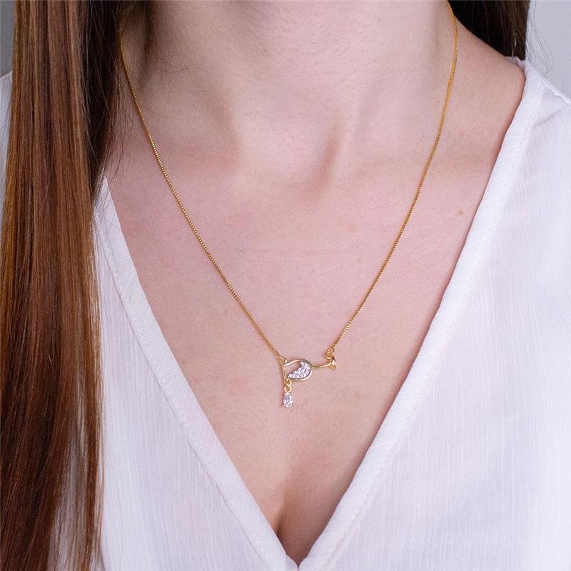 GARGANTILHA FOLHEADA TAÇA CRAVEJADA COM PONTO DE LUZ - WINE LOVERS