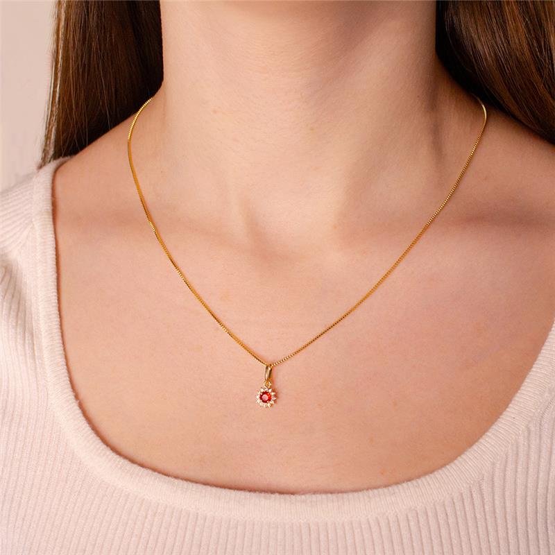 GARGANTILHA FOLHEADA COM ZIRCÔNIA COLORIDA VERMELHA