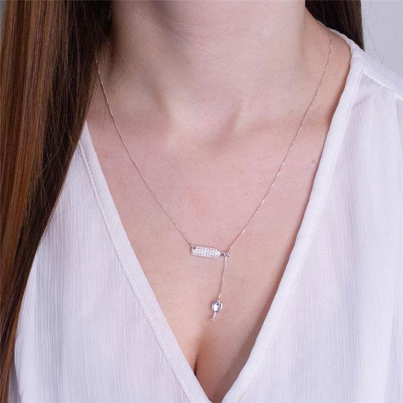 GARGANTILHA EM PRATA VINHO E TAÇA - WINE LOVERS