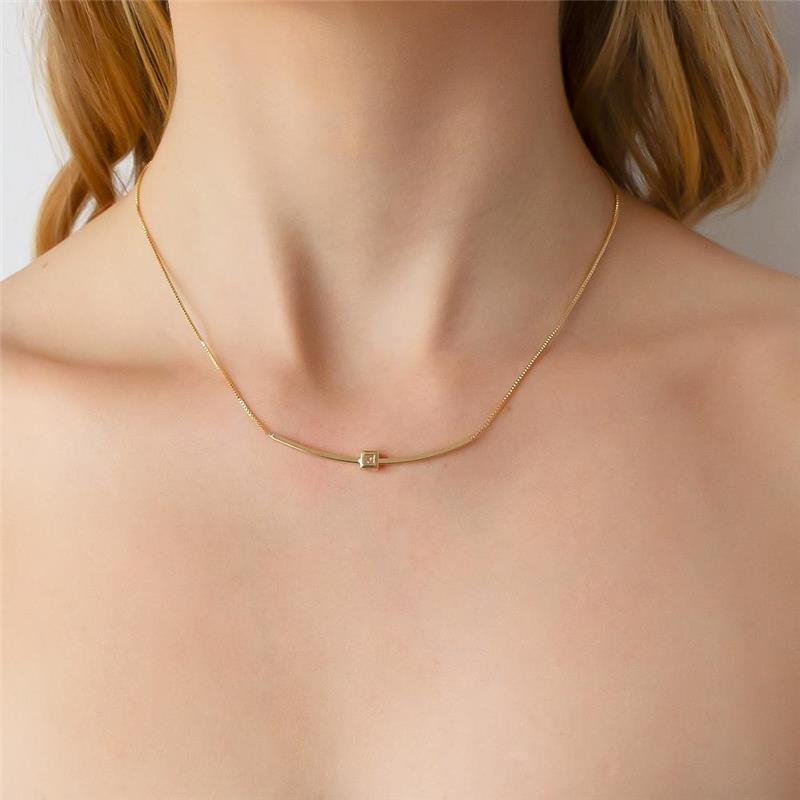 GARGANTILHA FOLHEADA LINHA FINA PONTO DE LUZ - 45 CM