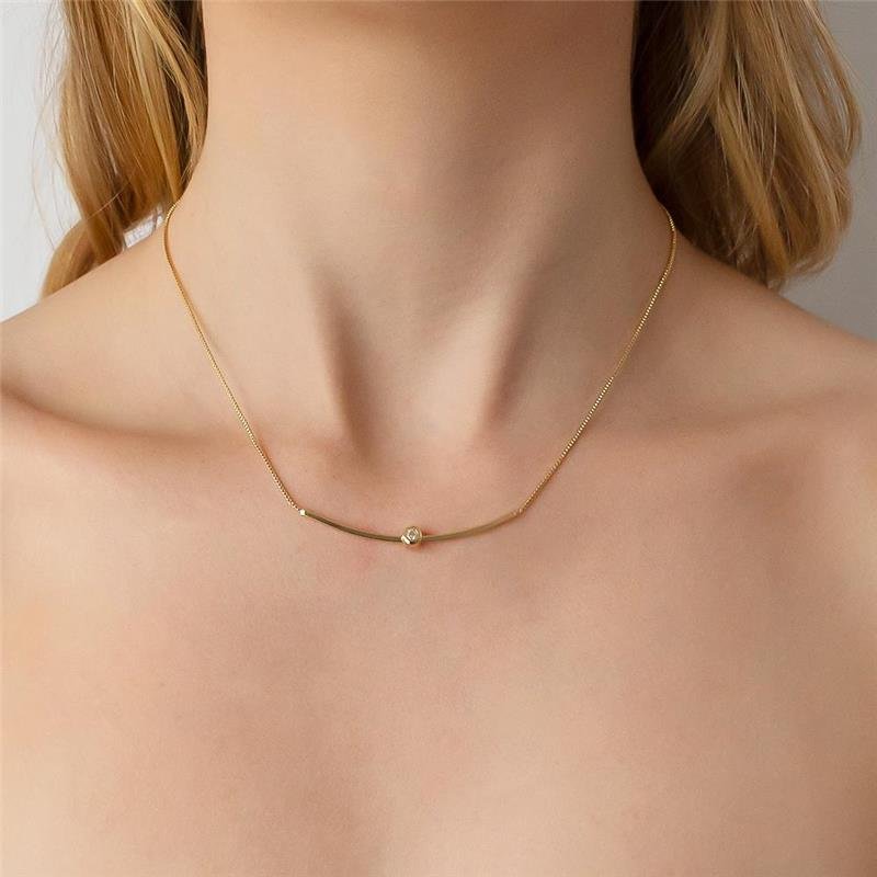 GARGANTILHA FOLHEADA LINHA FINA PONTO DE LUZ - 42 CM