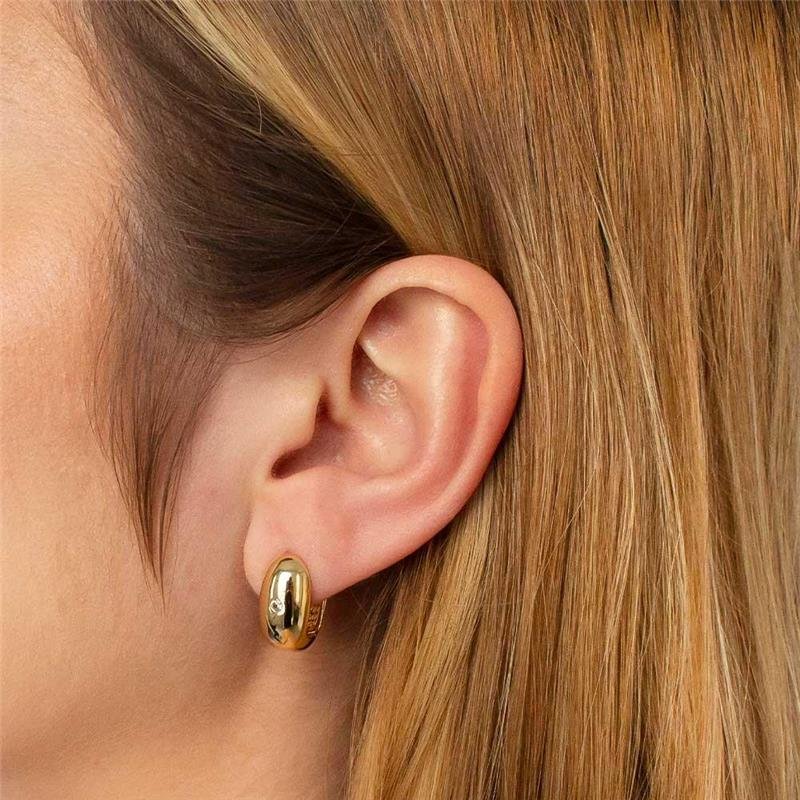 ARGOLA FOLHEADA LISA COM PONTO DE LUZ 