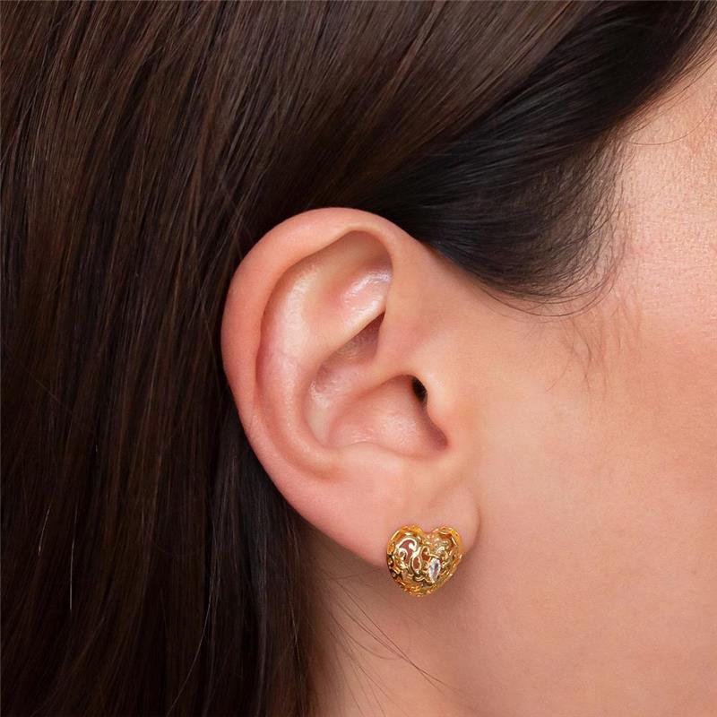 BRINCO FOLHEADO CORAÇÃO VAZADO PONTO DE LUZ