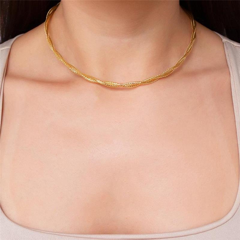 GARGANTILHA CHOKER FOLHEADA MALHA TRANÇADA
