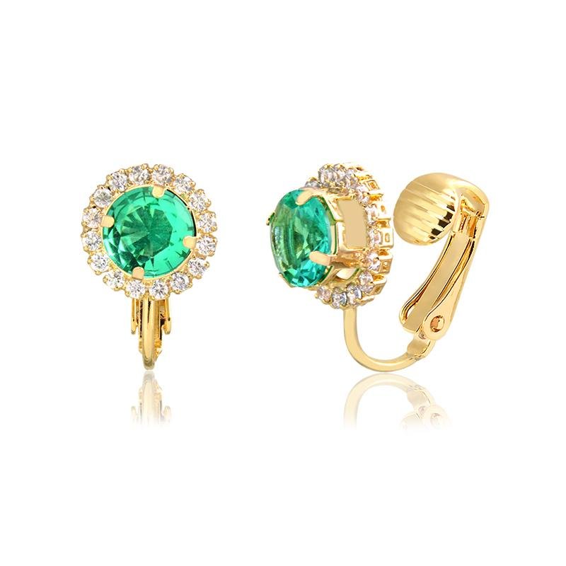 BRINCO FOLHEADO PRESSÃO COM PEDRA VERDE E ZIRCÔNIAS 