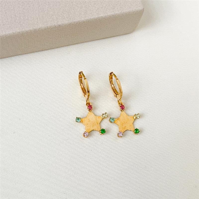 ARGOLA FOLHEADA ESTRELA COM PEDRAS COLORIDAS 