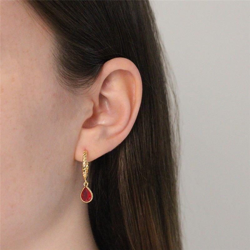 SEMI-ARGOLA FOLHEADA COM TEXTURA E PEDRA CRISTAL ROSA