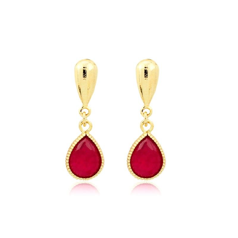 BRINCO FOLHEADO PEDRA CRISTAL ROSA