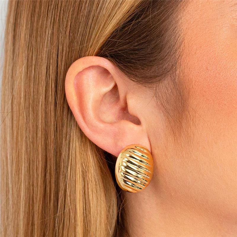 BRINCO FOLHEADO OVAL COM TEXTURA - CRUSH 