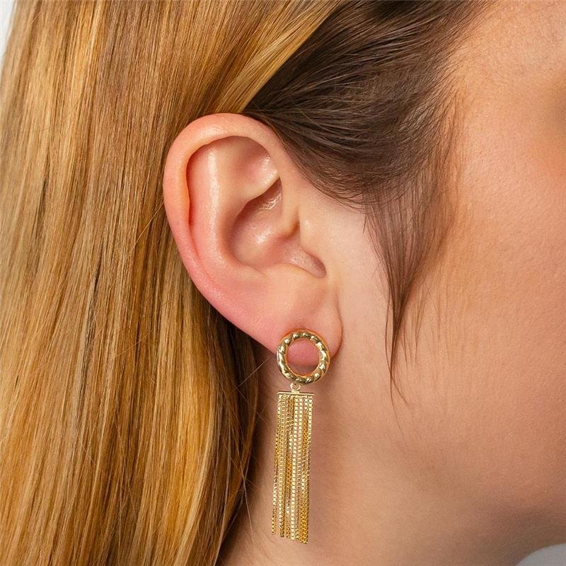 BRINCO FOLHEADO CÍRCULO COM FRANJA