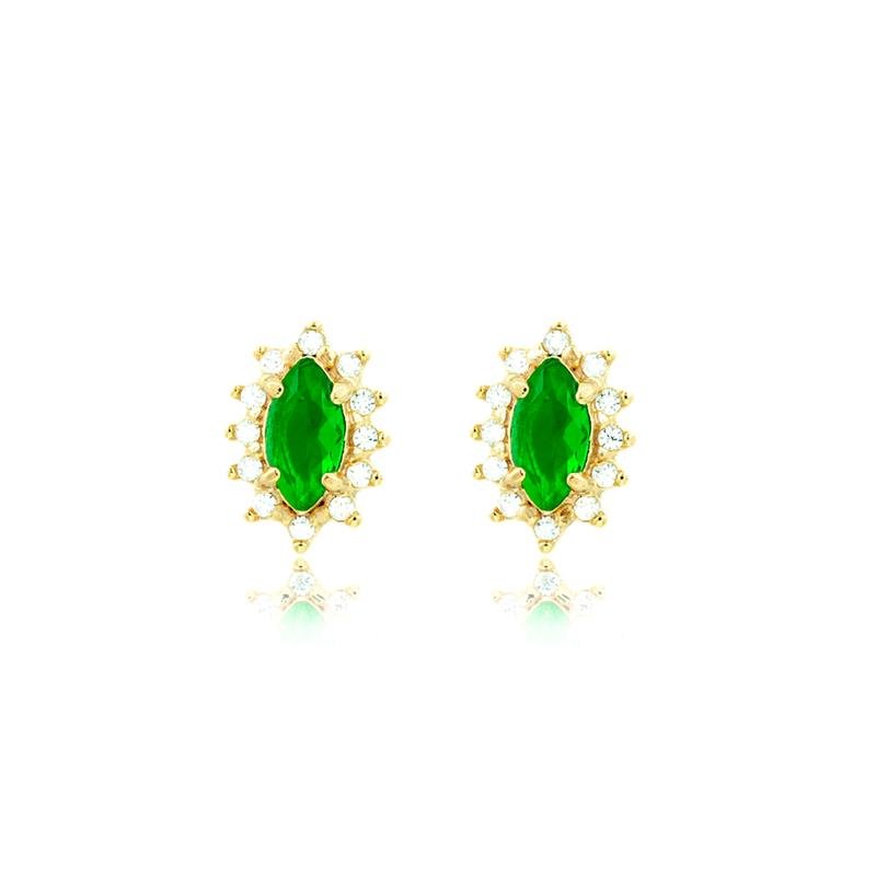 BRINCO FOLHEADO COM ZIRCÔNIA VERDE CRAVEJADO