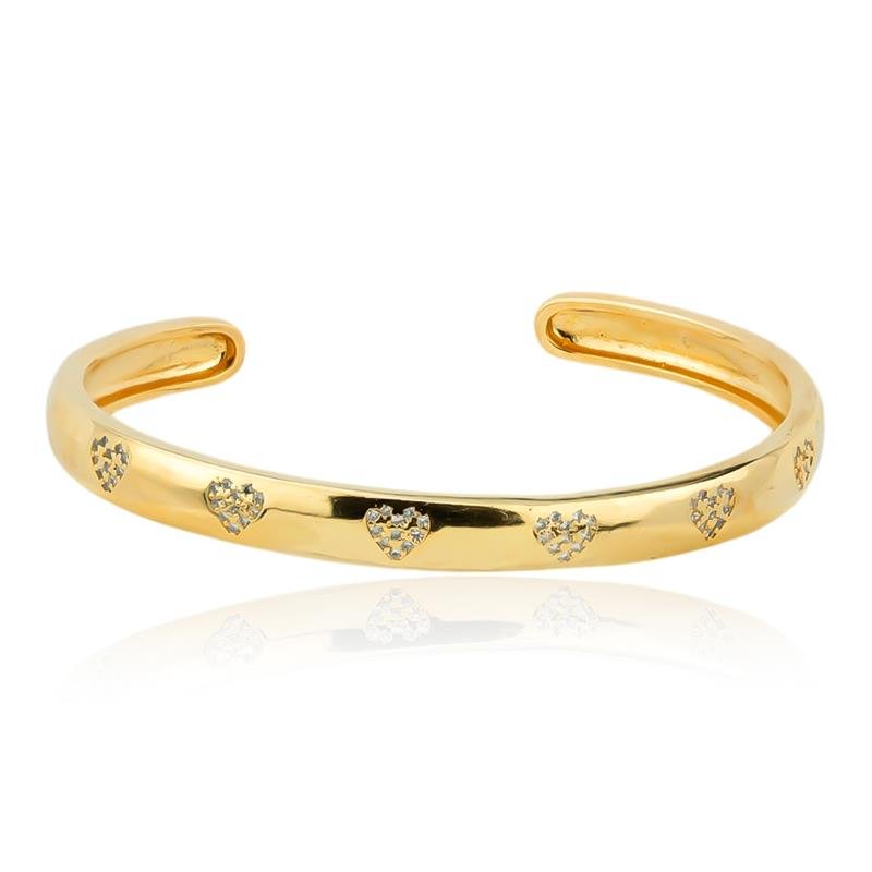 BRACELETE FOLHEADO CORAÇÃO CRAVEJADO - PREMIUM 
