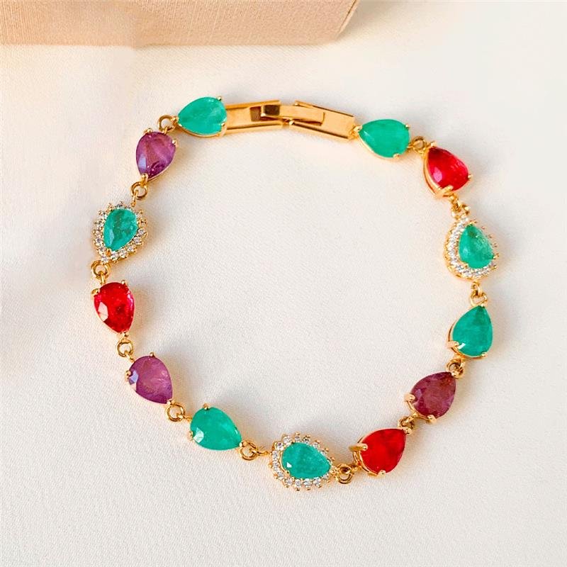 PULSEIRA FOLHEADA COM PEDRAS PRINCESA