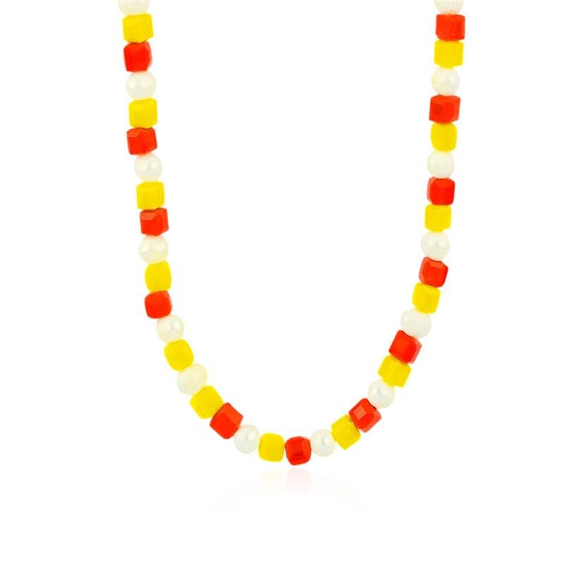 GARGANTILHA FOLHEADA PÉROLA CRISTAL SINTÉTICO - 45 CM