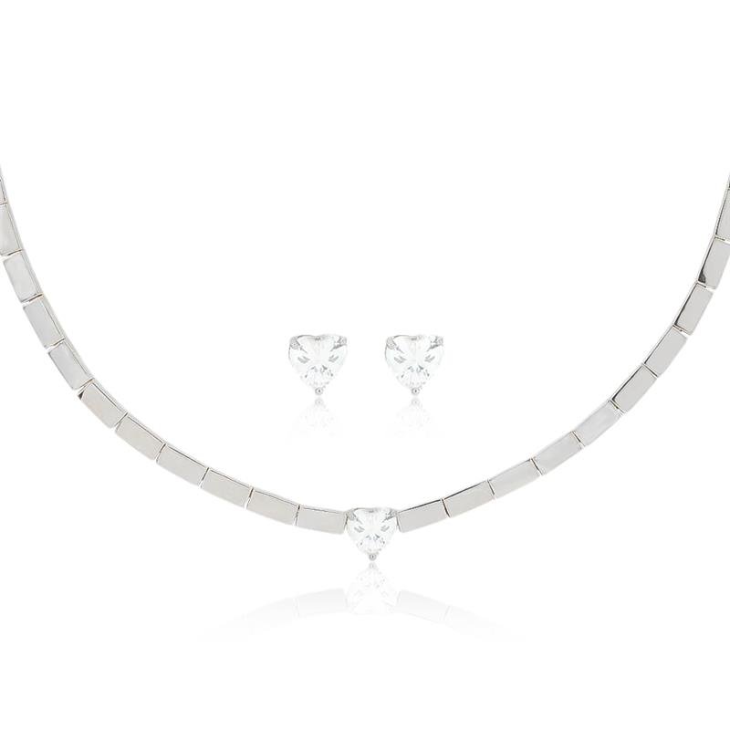 CONJUNTO FOLHEADO RÓDIO CANUTILHOS CHOKER CORAÇÃO - PREMIUM
