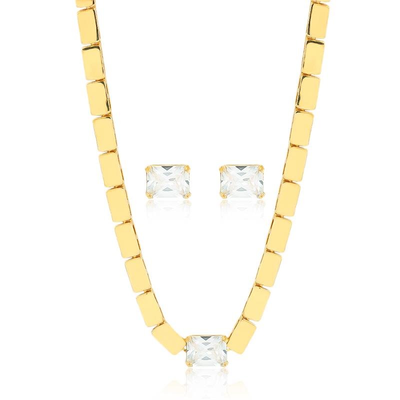 CONJUNTO FOLHEADO CANUTILHOS CHOKER QUADRADO - PREMIUM