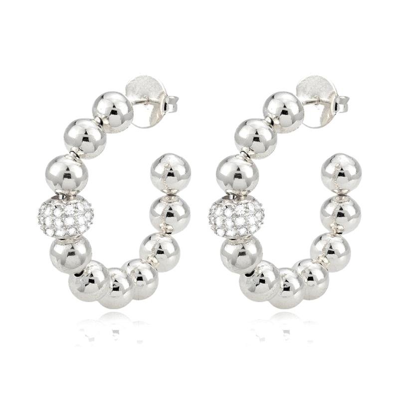 ARGOLA FOLHEADA RÓDIO BRANCO BOLINHA ZIRCÔNIA
