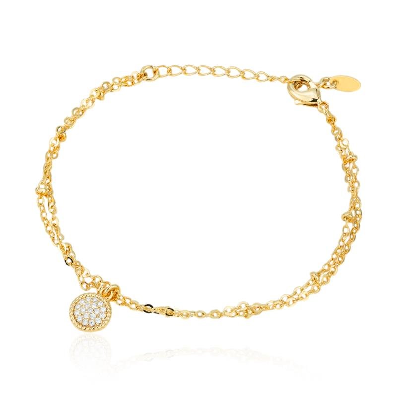 PULSEIRA FOLHEADA DUPLA COM PINGENTE CRAVEJADO 
