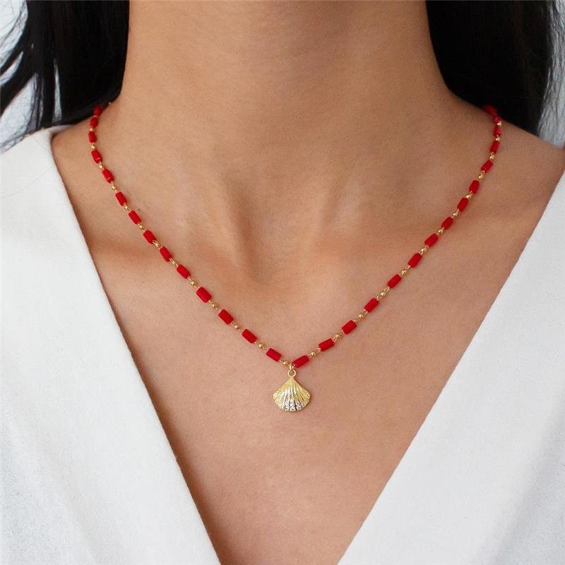 GARGANTILHA FOLHEADA CRISTAIS CONCHA DO MAR CRAVEJADA