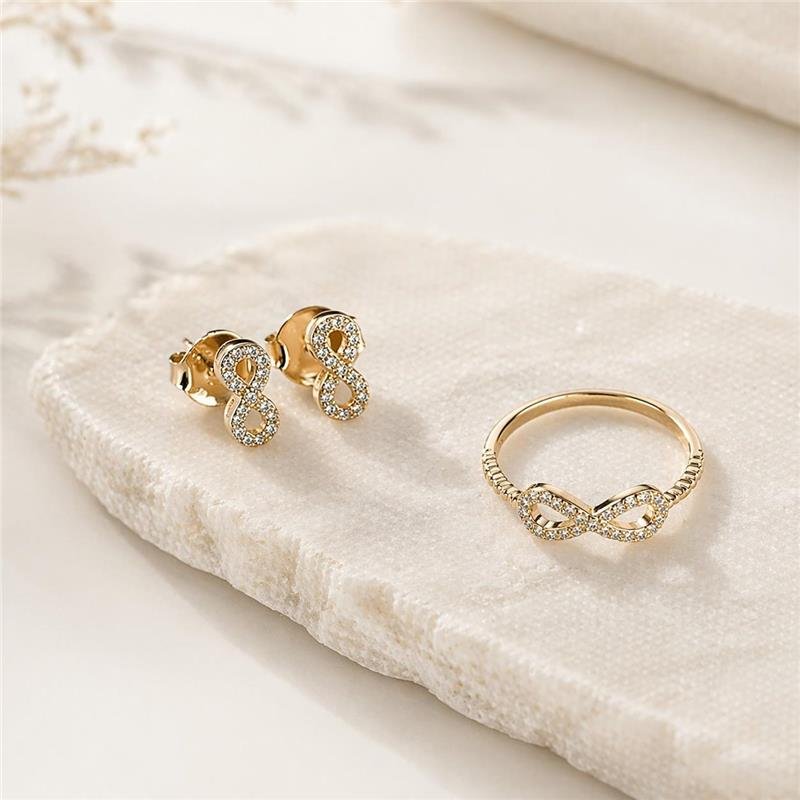CONJUNTO FOLHEADO INFINITO ANEL E BRINCOS CRAVEJADOS