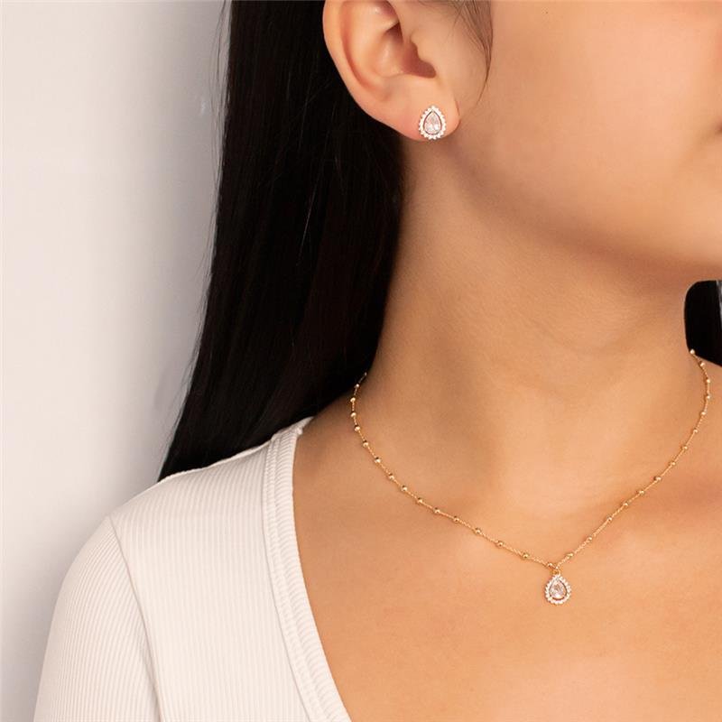 CONJUNTO FOLHEADO GOTA CRAVEJADA DELICADA - 45 CM