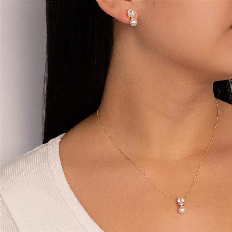  CONJUNTO FOLHEADO PÉROLA COM PONTO DE LUZ - 45 CM 