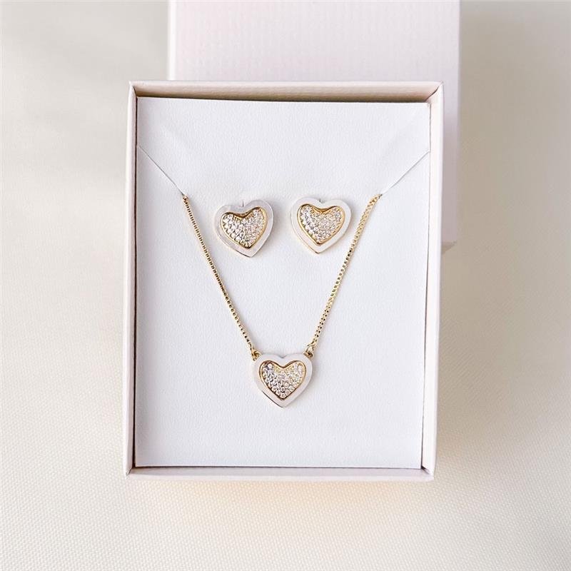 CONJUNTO FOLHEADO CORAÇÃO COM MADRE PÉROLA - 45 CM 