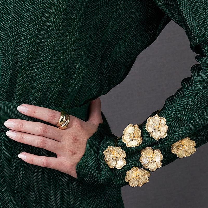 BRACELETE FOLHEADO FLORES COM DETALHES CRAVEJADO - FLORA