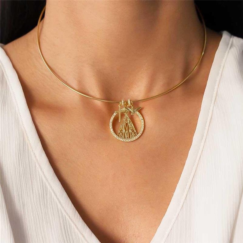 GARGANTILHA ARO FOLHEADA NOSSA SENHORA APARECIDA