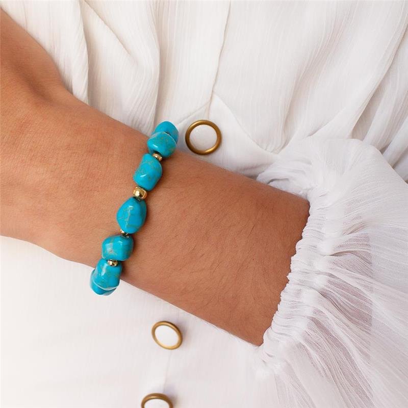 PULSEIRA FOLHEADA PEDRA TURQUESA COM ROLETE ZIRCÔNIA