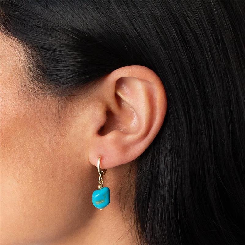 ARGOLA FOLHEADA PEDRA TURQUESA