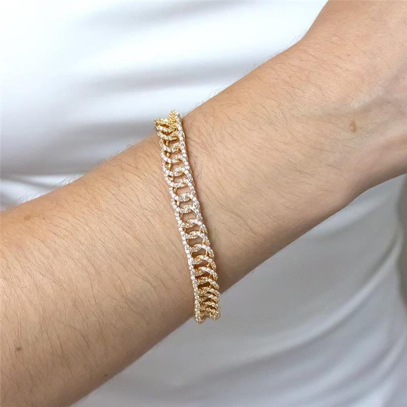 PULSEIRA FOLHEADA ELOS CRAVEJADOS ZIRCÔNIA