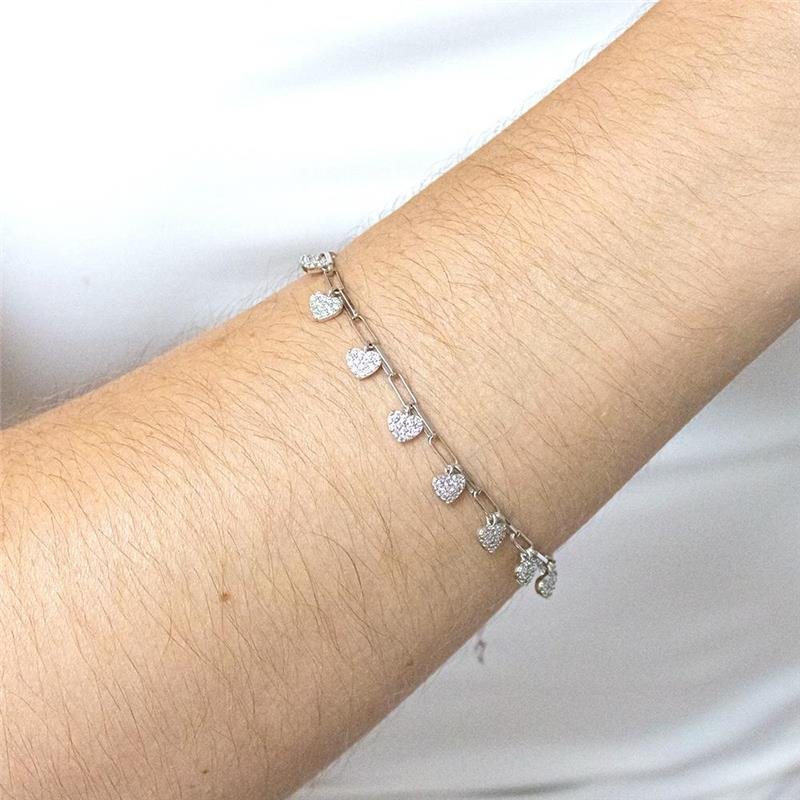 PULSEIRA FOLHEADA RÓDIO BRANCO CORAÇÃO ZIRCÔNIA