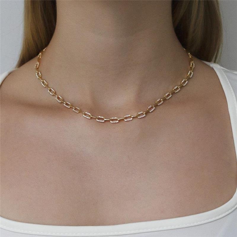 GARGANTILHA FOLHEADA ELO CRAVEJADO RETANGULAR