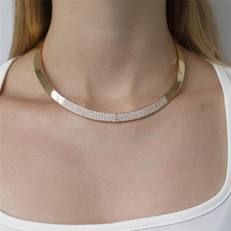 GARGANTILHA ARO FOLHEADA FRENTE CRAVEJADA