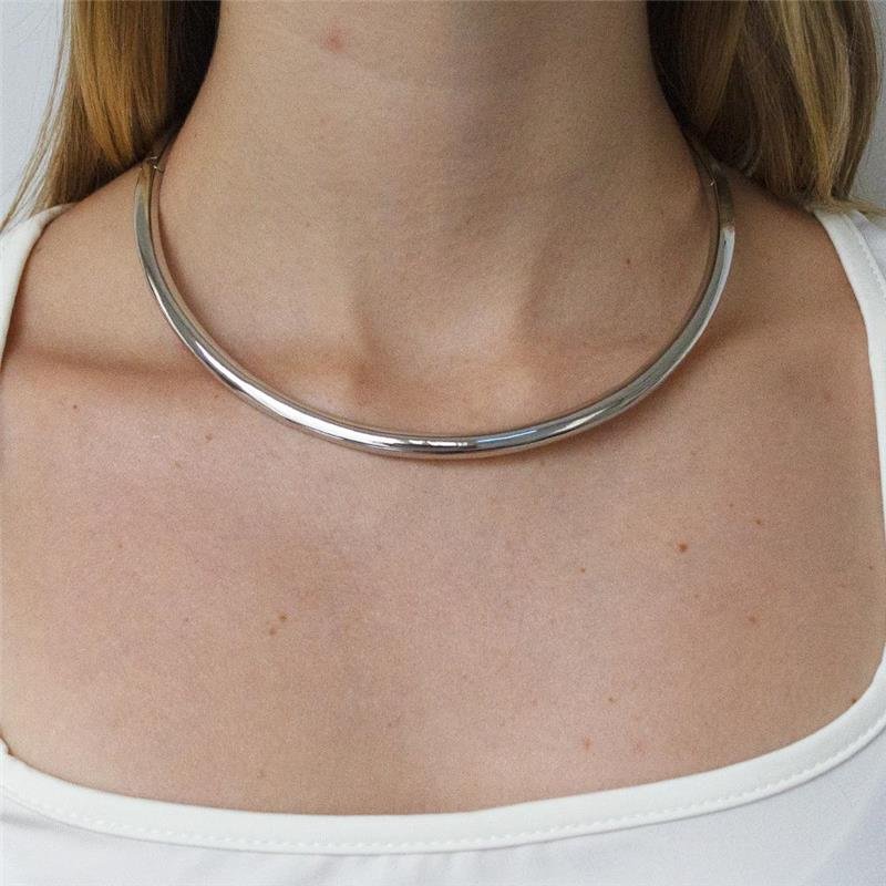 GARGANTILHA ARO FOLHEADA LISA RÓDIO BRANCO