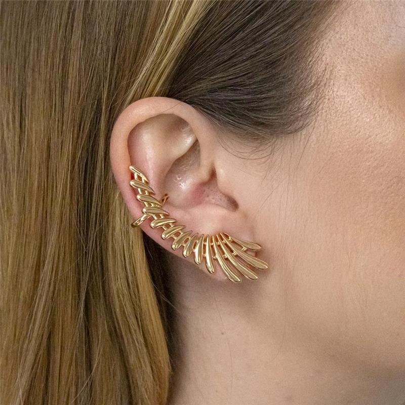 BRINCO FOLHEADO EAR CUFF MAXI PENA TEXTURIZADA