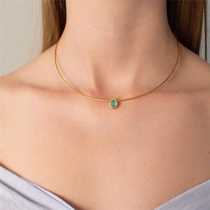 GARGANTILHA ARO FOLHEADA GOTA DELICADA