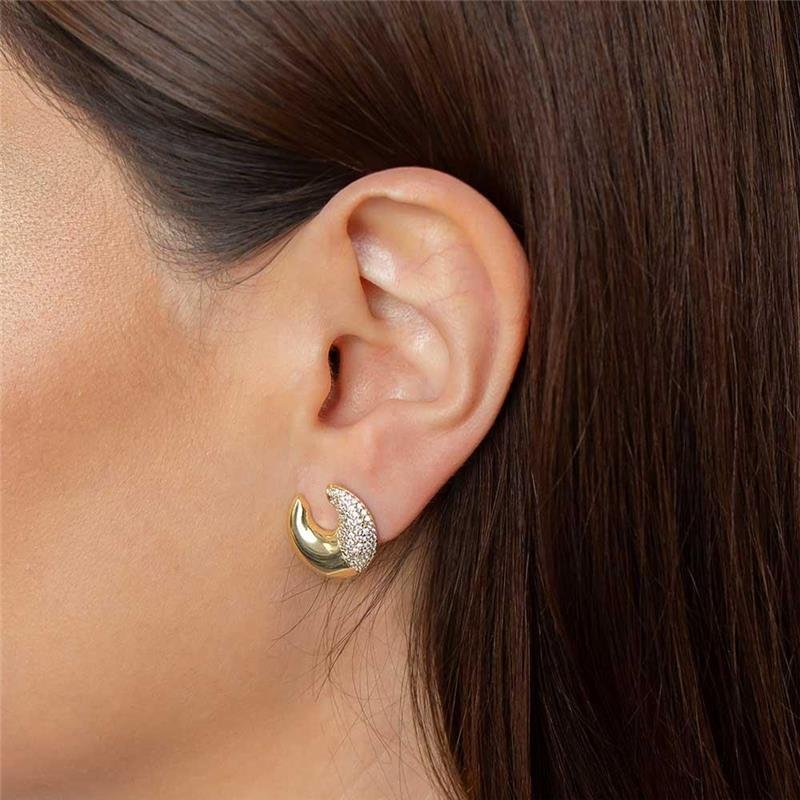 BRINCO FOLHEADO LUA CRAVEJADA