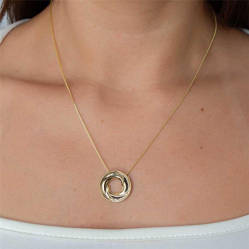 GARGANTILHA FOLHEADA PINGENTE CIRCULAR