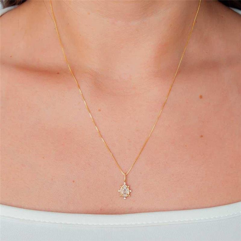 GARGANTILHA FOLHEADA PINGENTE PONTO DE LUZ GOTA