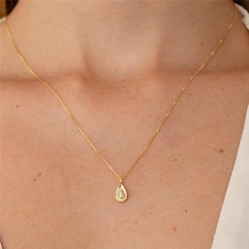 GARGANTILHA FOLHEADA PINGENTE GOTA CRAVEJADA